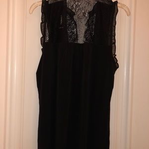 Black Sleeveless Lace Shoulder Tie Front Top